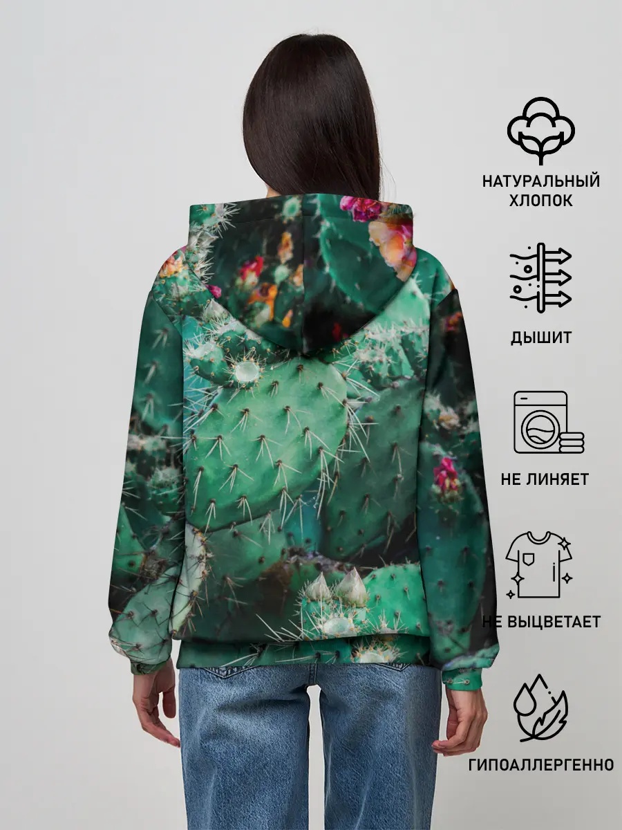 Женское худи / кактусы с цветами реализм
