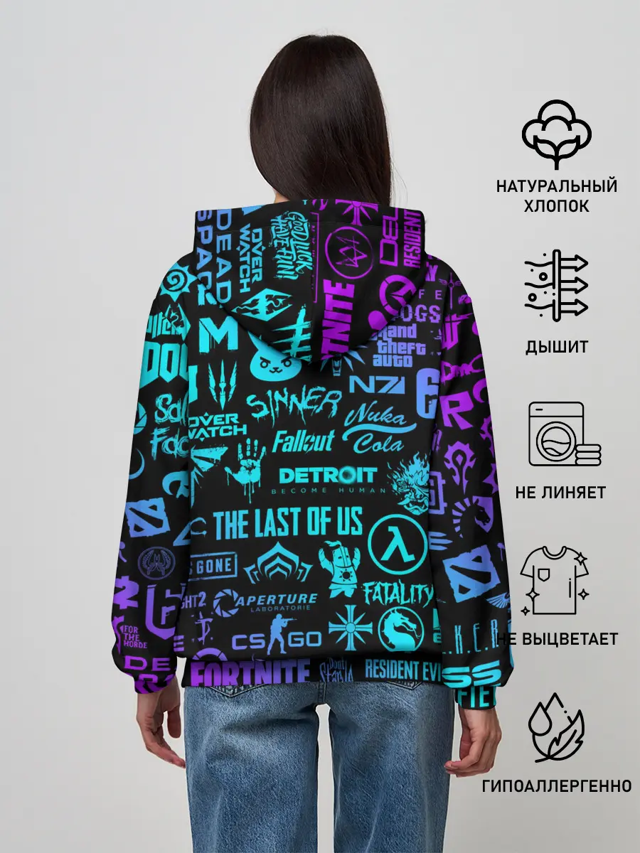 Женское худи / ЛОГОТИПЫ ИГР НЕОН / NEON GAMES LOGO