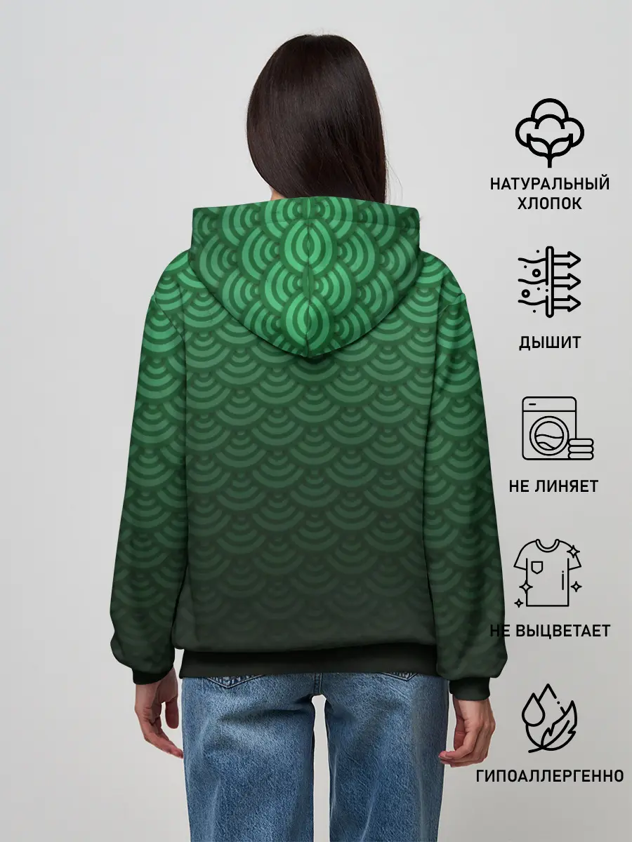 Женское худи / Узор зеленая чешуя дракон