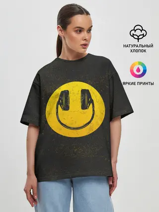 Женская футболка оверсайз / Наушники Смайл