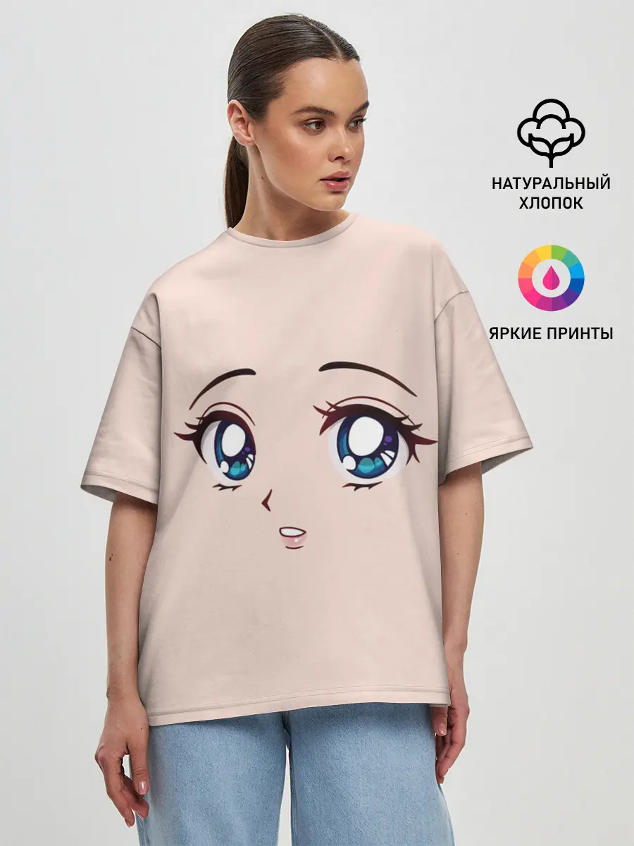 Женская футболка оверсайз / Surprised anime face