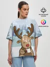 Женская футболка оверсайз / Олень с кружкой