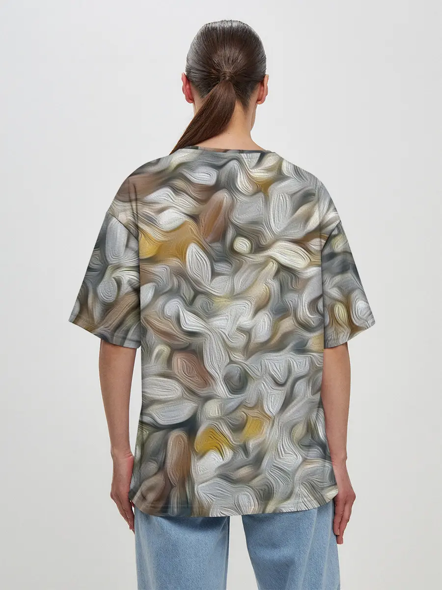 Женская футболка оверсайз / желто-серый каменный узор