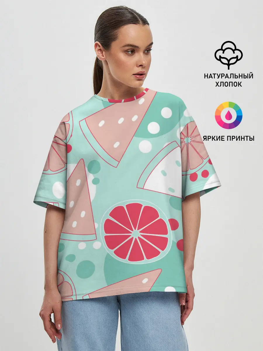 Женская футболка оверсайз / Арбузно-цитрусовый узор