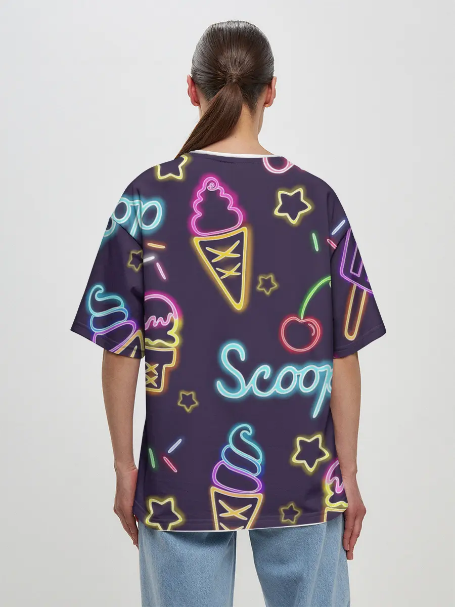 Женская футболка оверсайз / Мороженное неон