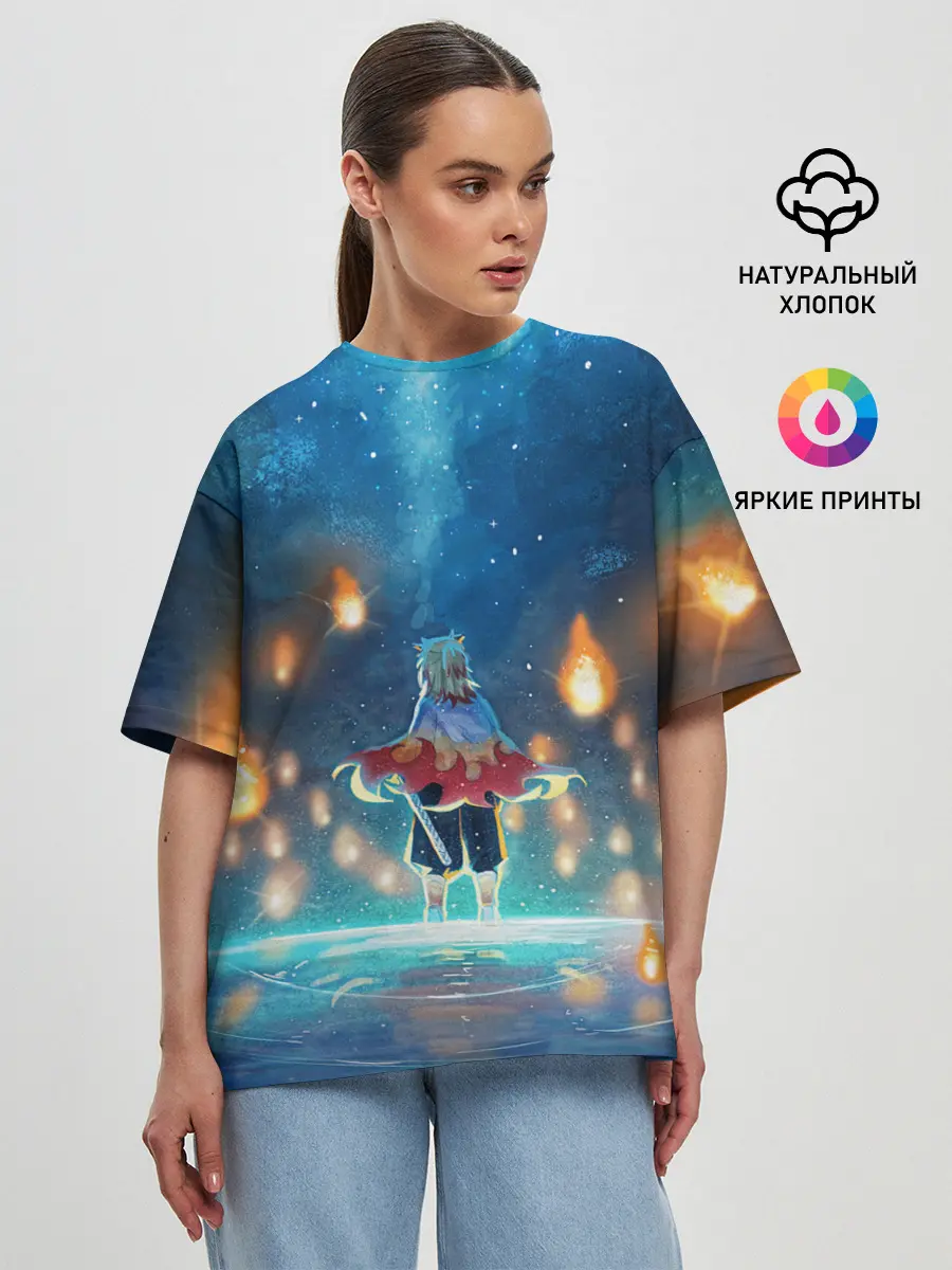 Женская футболка оверсайз / Ренгоку Кёджуро Клинок демонов