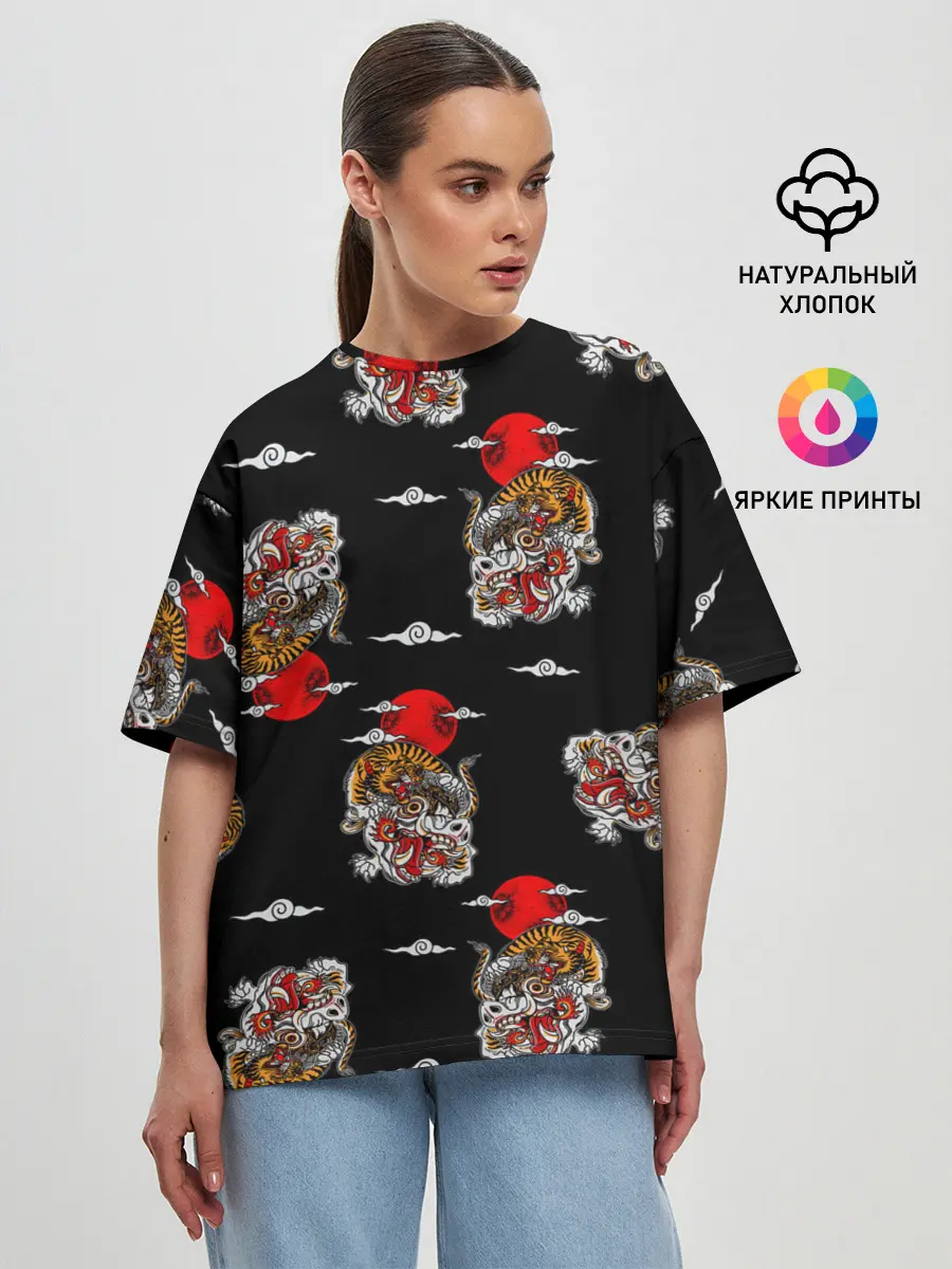 Женская футболка оверсайз / Японский стиль - тигры