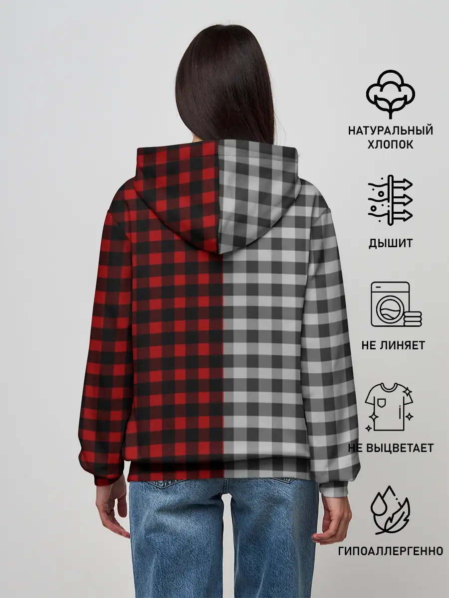Женское худи / Красно белая рубашка в клетку