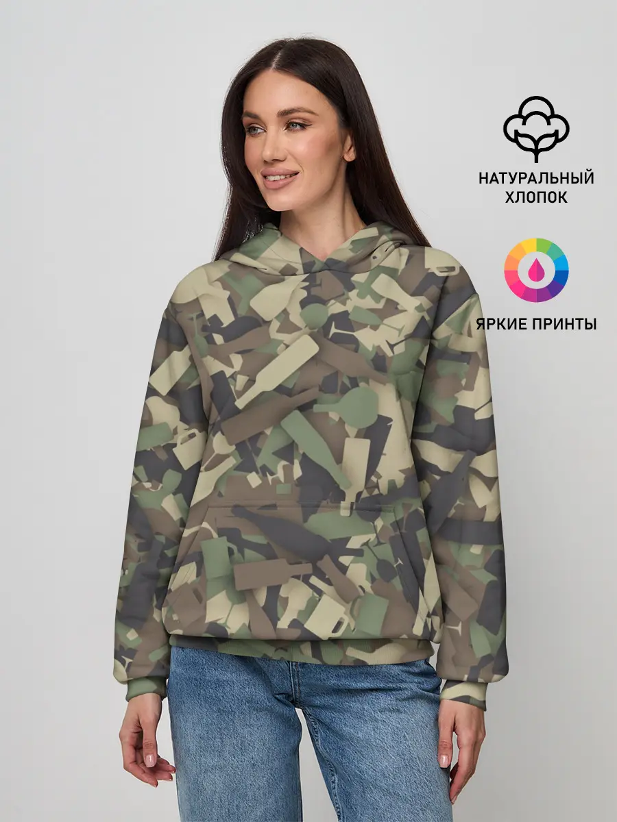 Женское худи / Лесной камуфляж с бутылками