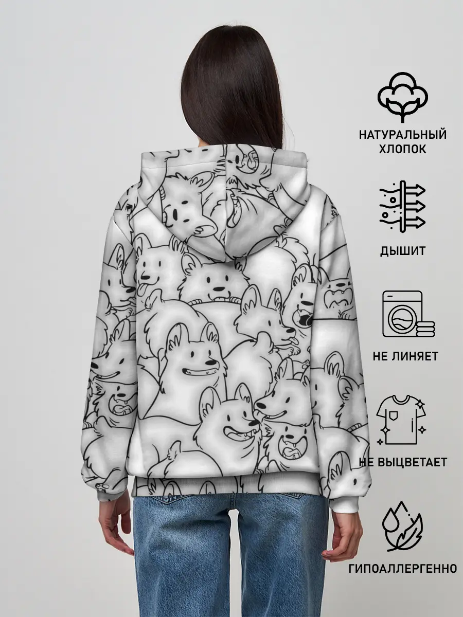 Женское худи / Корги ЧБ