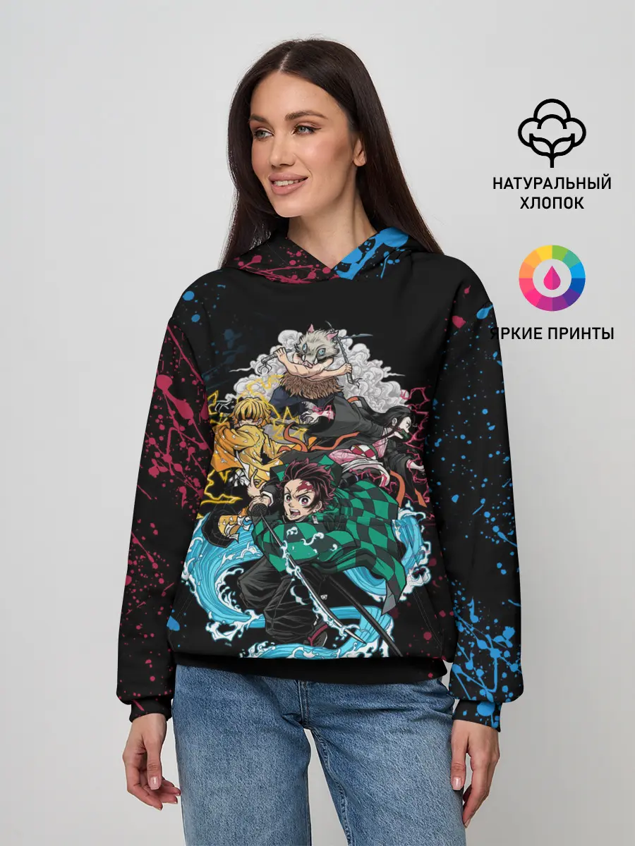 Женское худи / Kimetsu no yaiba красносиние брызги