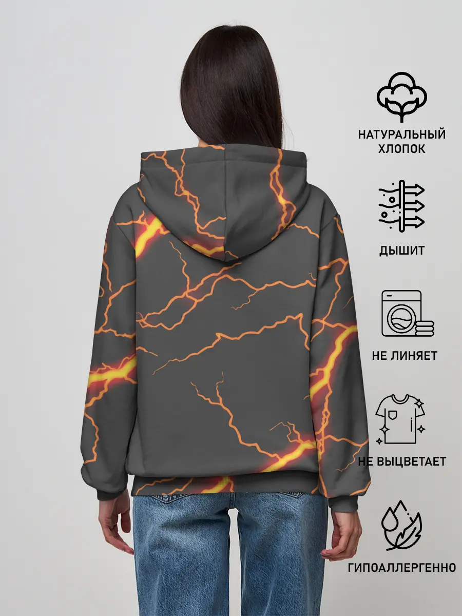 Женское худи / KIMETSU NO YAIBA оранжевые молнии