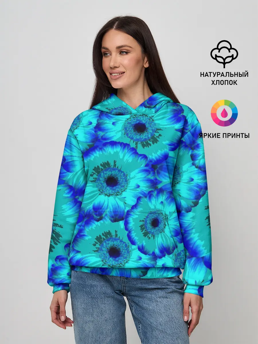Женское худи / Голубые хризантемы