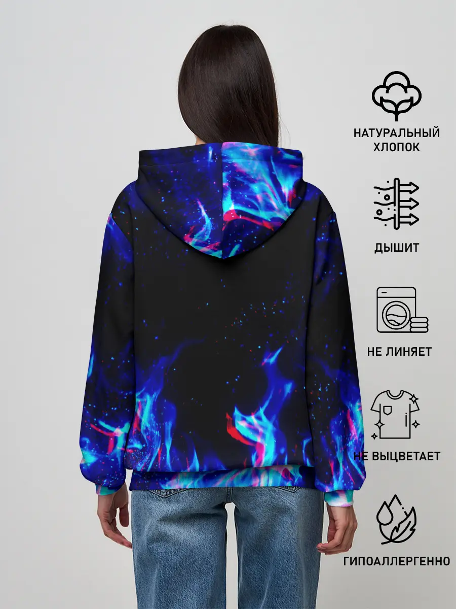 Женское худи / СИНИЙ ОГОНЬ ГЛИТЧ | BLUE FIRE GLITCH