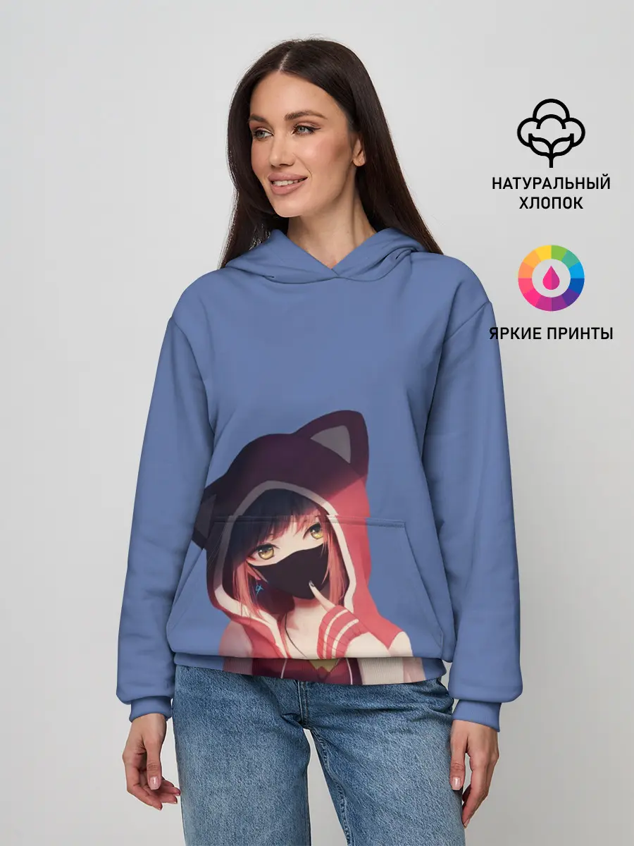 Женское худи / Аниме девушка в маске с ушками