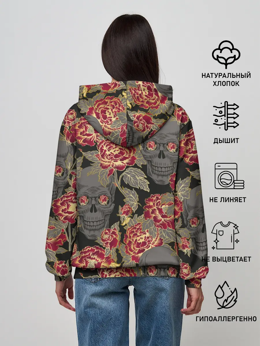 Женское худи / Черепа и розы