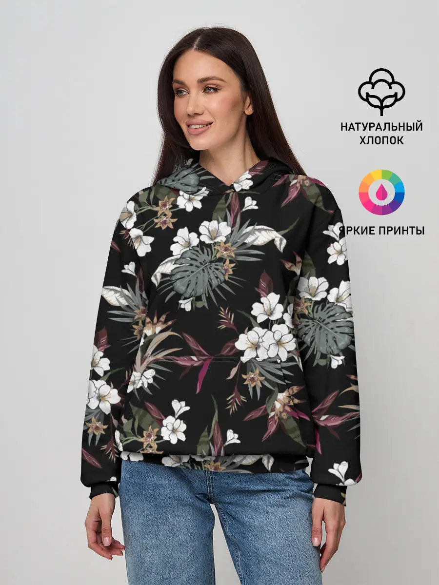Женское худи / Белые цветы