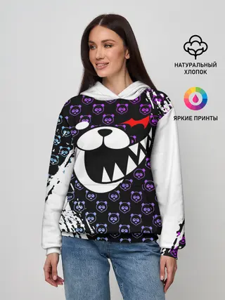 Женское худи / Монокума на фиолетовом паттерне