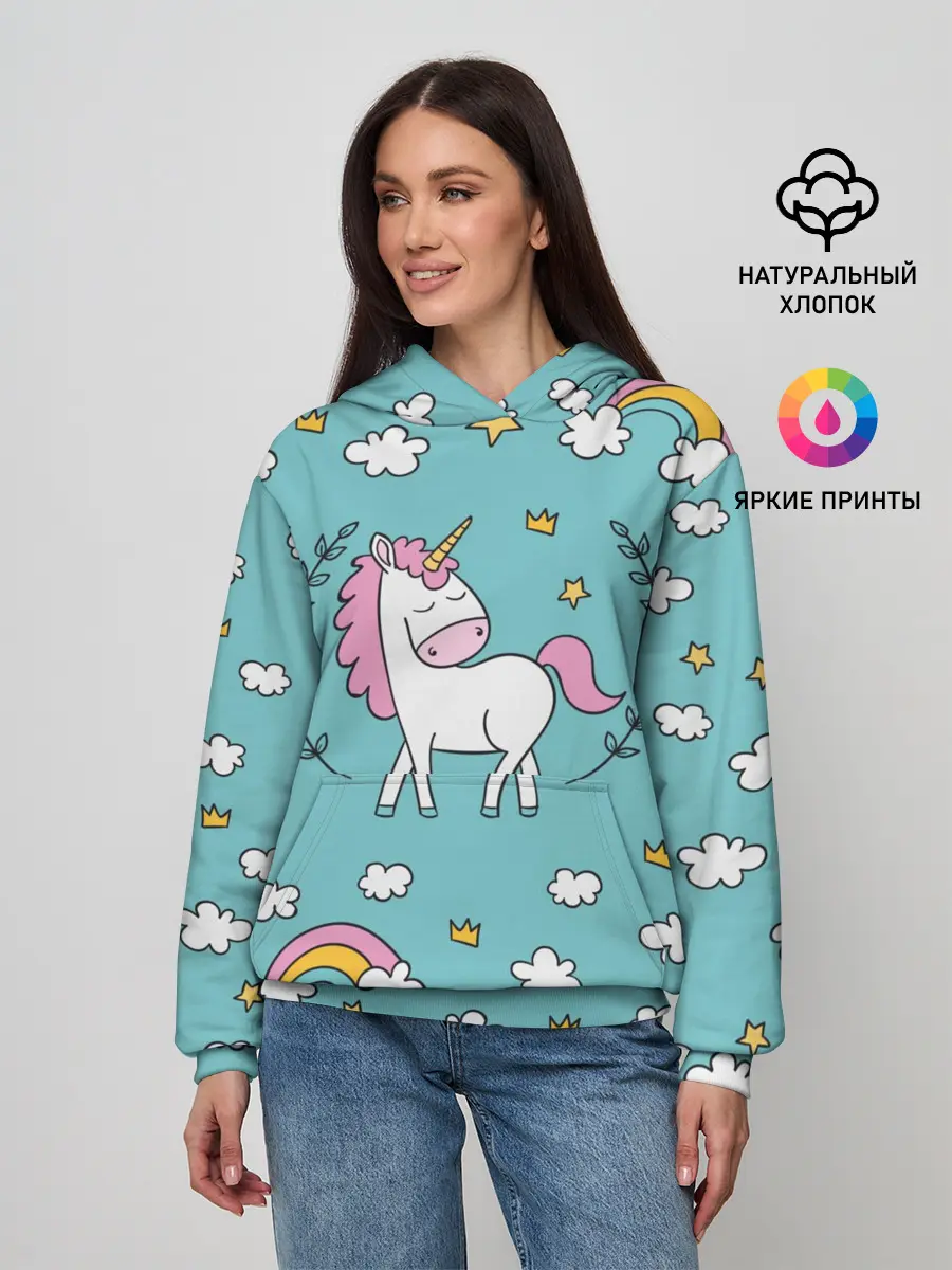Женское худи / Единорог радуга