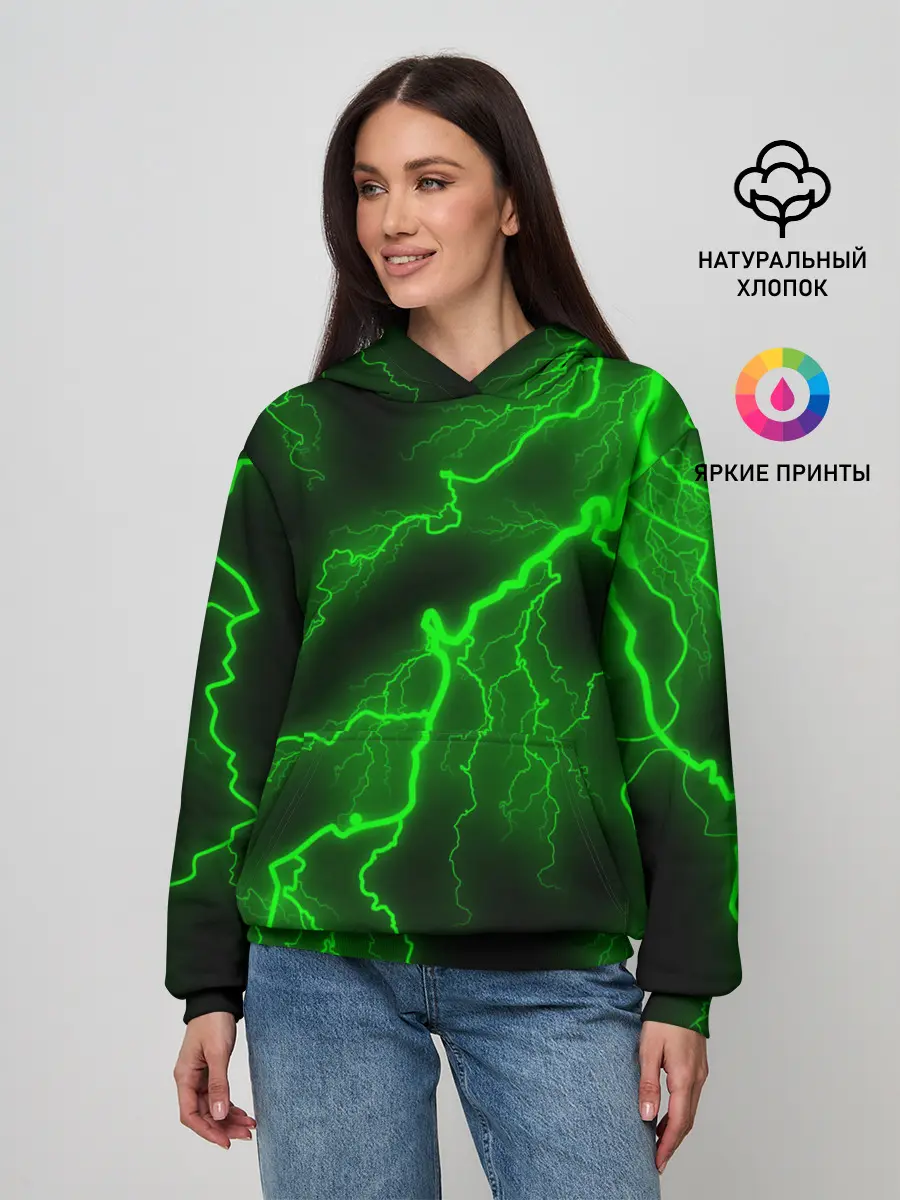 Женское худи / МОЛНИЯ GREEN NEON