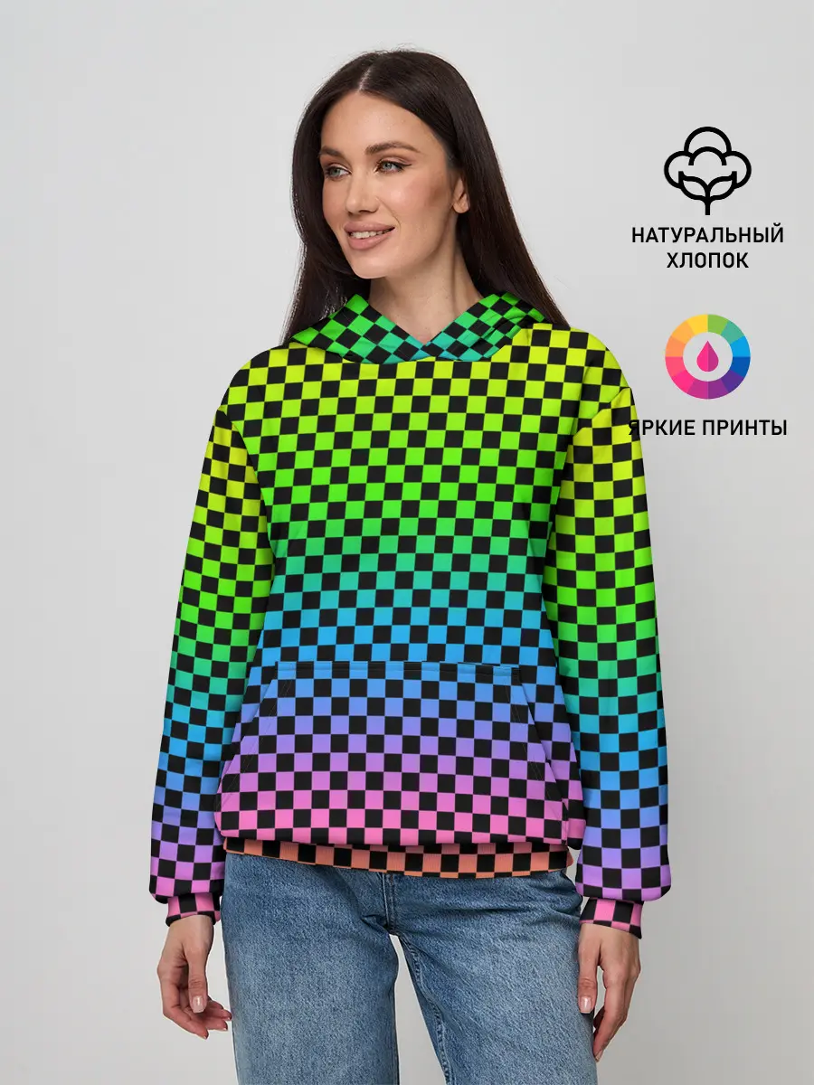 Женское худи / РАДУЖНАЯ ШАХМАТКА