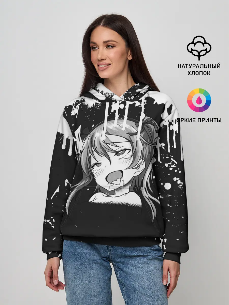 Женское худи / Ахегао лицо чб