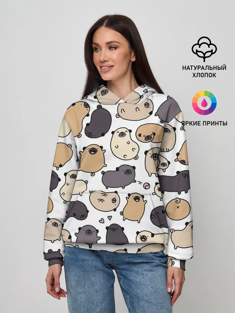 Женское худи / Милые мопсы