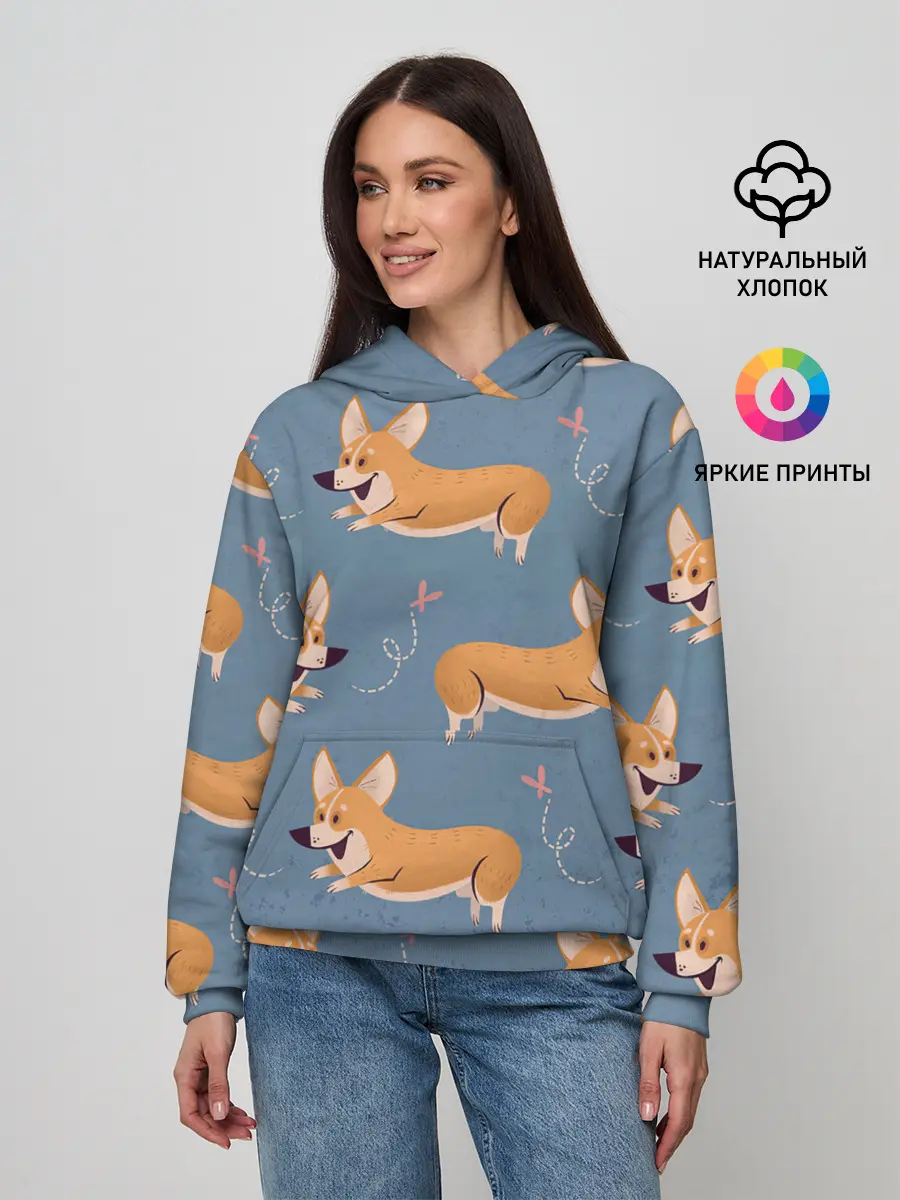 Женское худи / Корги с бабочкой