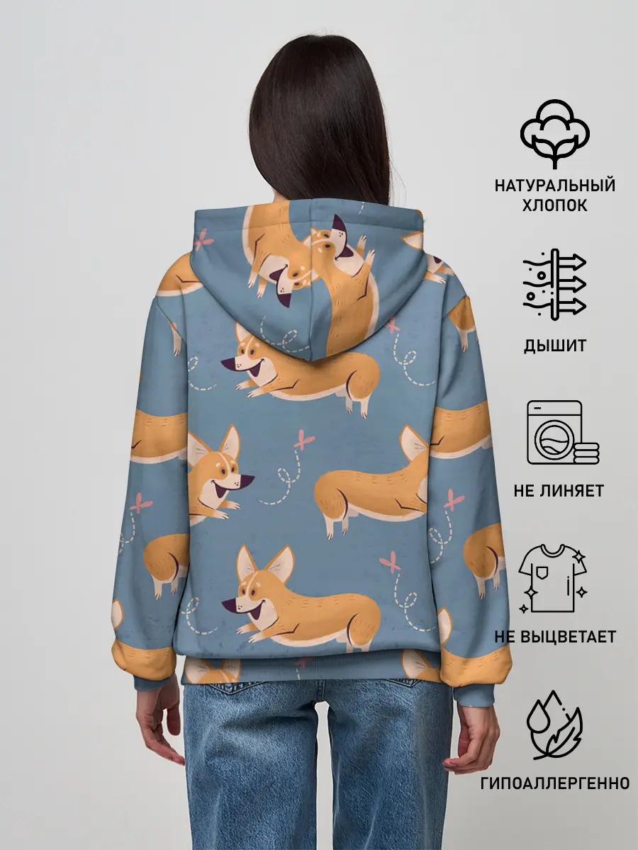 Женское худи / Корги с бабочкой