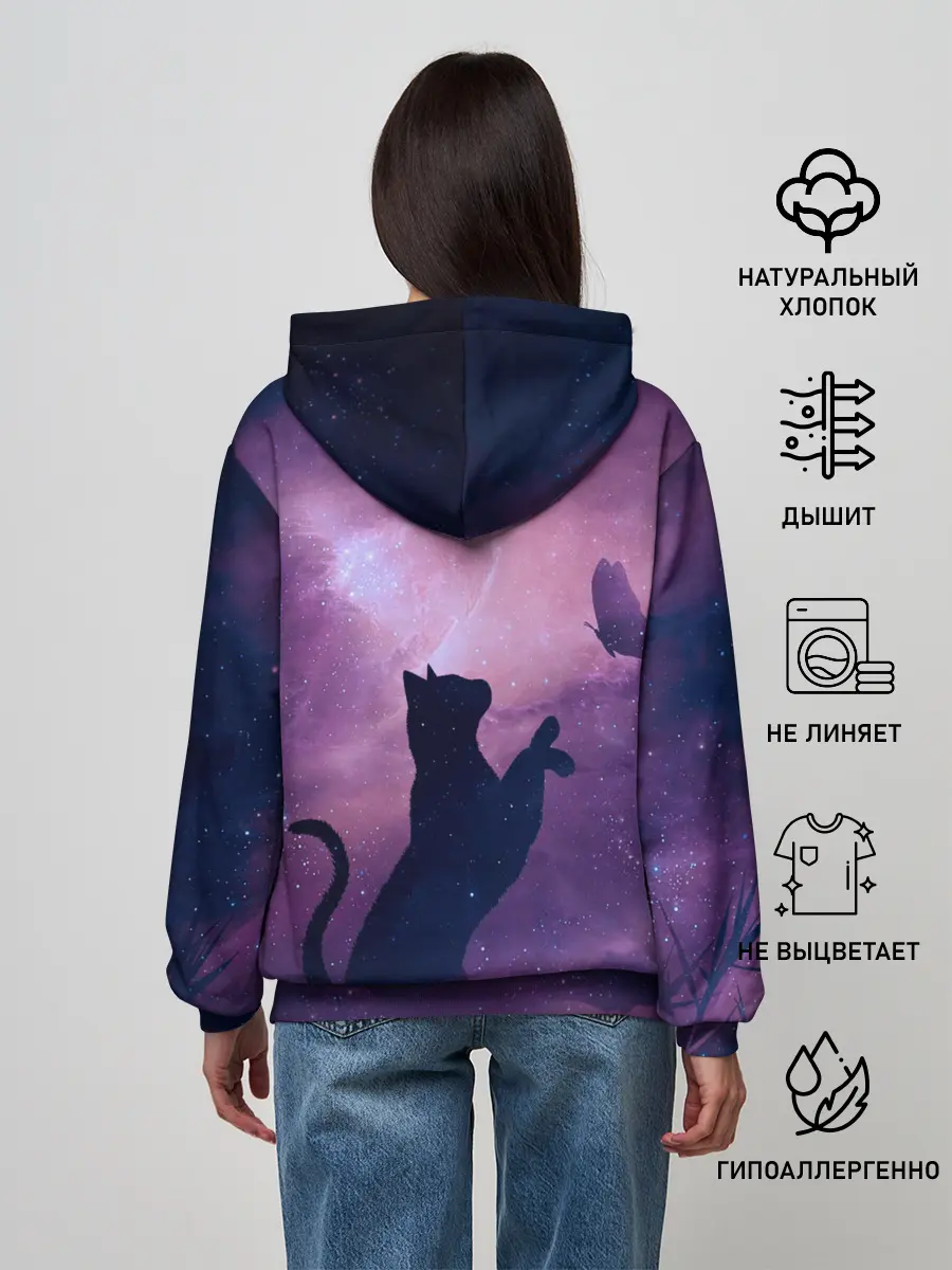 Женское худи / Бабочка кот силуэт фиолетовый