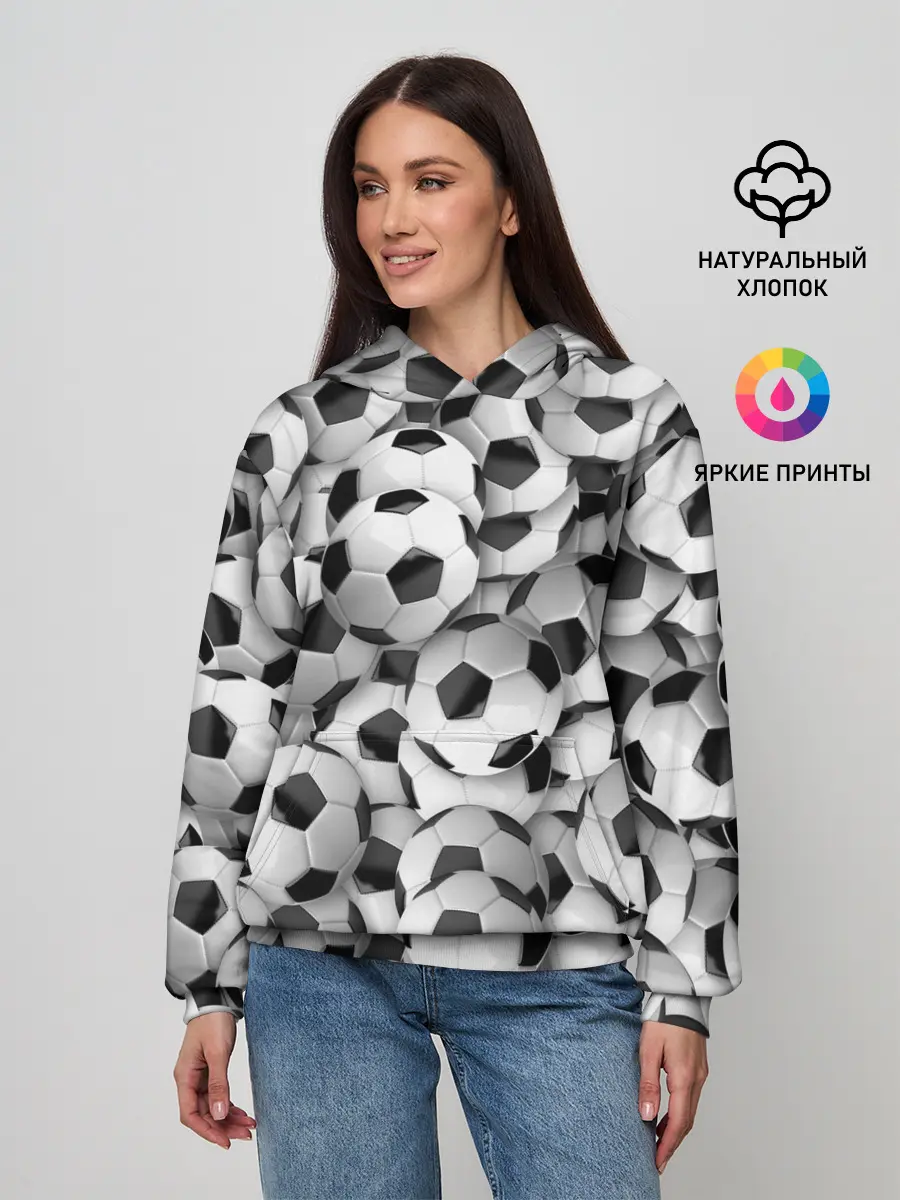 Женское худи / футбольные мячи много