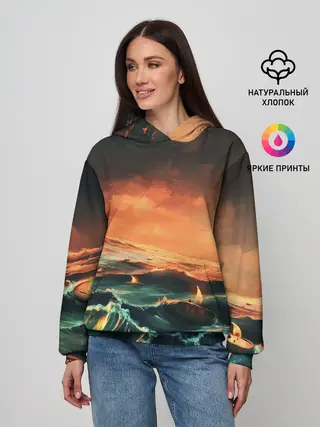 Женское худи / Фэнтези море корабли закат