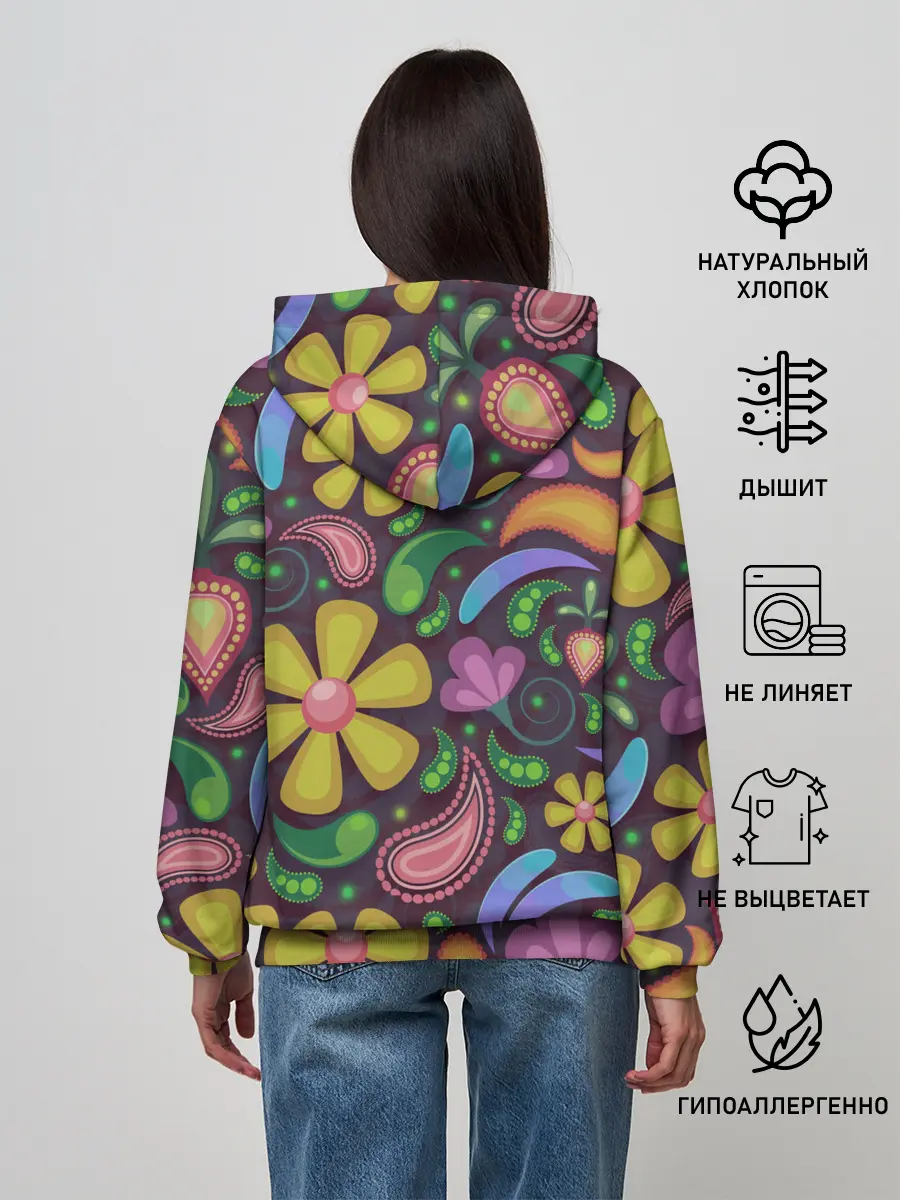Женское худи / летние цветы узор на темном