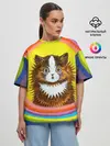 Женская футболка оверсайз / Радужный кот Луиса Уэйна