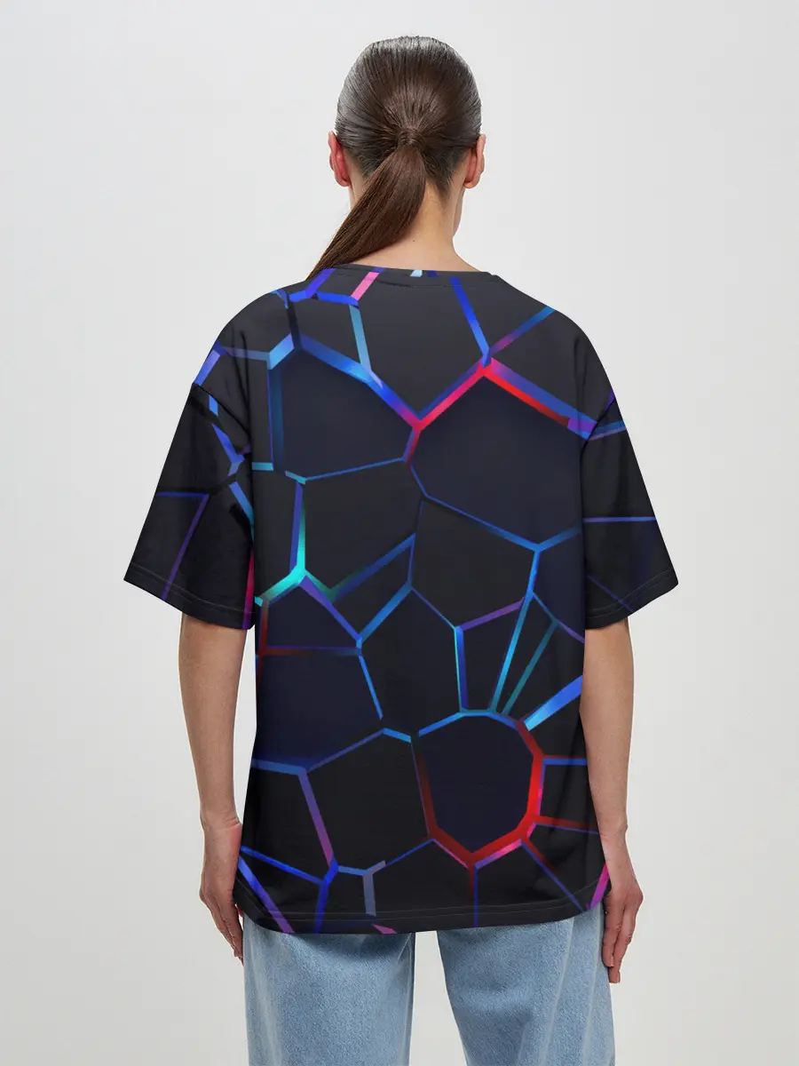 Женская футболка оверсайз / Неоновые 3D плиты | Неоновые плиты