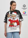 Женская футболка оверсайз / Тигр в шубе Санта Клауса
