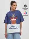 Женская футболка оверсайз / Санта в трубе с Оленем
