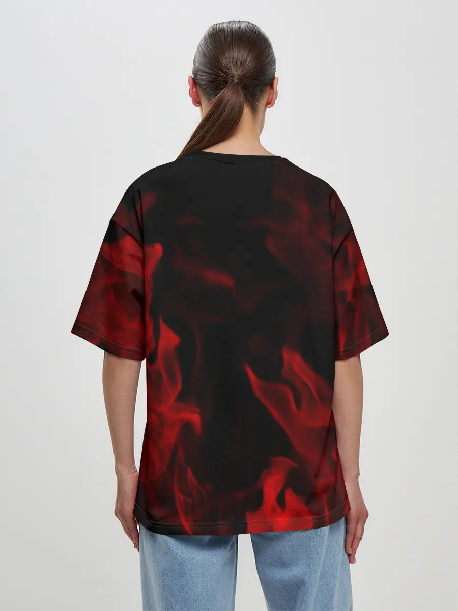 Женская футболка оверсайз / Клинок рассекающий демонов пламя.