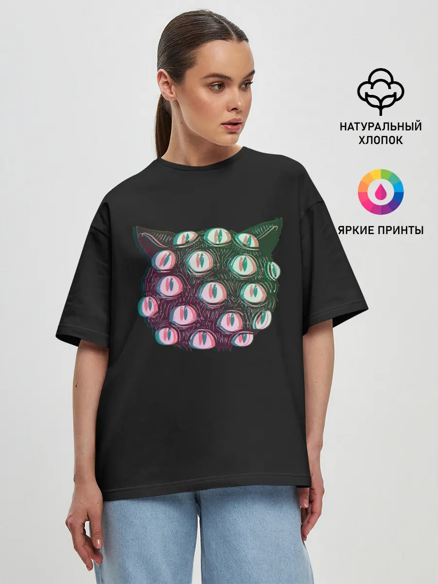 Женская футболка оверсайз / Космический Кот Монстр