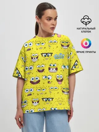 Женская футболка оверсайз / Губка Боб паттерн