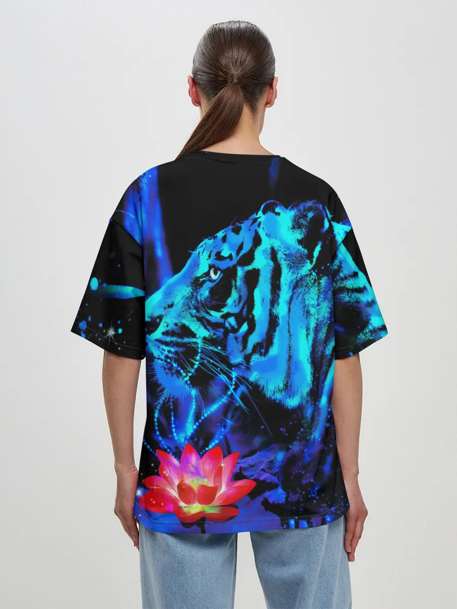 Женская футболка оверсайз / Синий водяной тигр