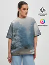 Женская футболка оверсайз / Зимний пейзаж картина маслом