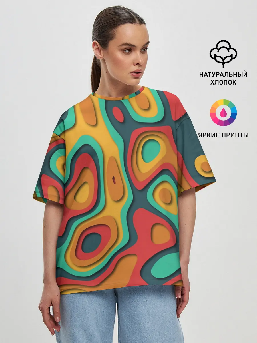 Женская футболка оверсайз / 3D узор Color