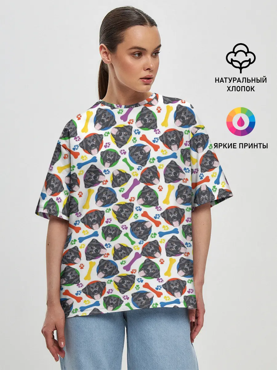 Женская футболка оверсайз / Чёрный Лабрадор