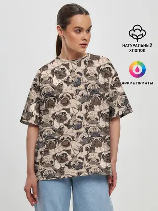 Женская футболка оверсайз / Мопсы