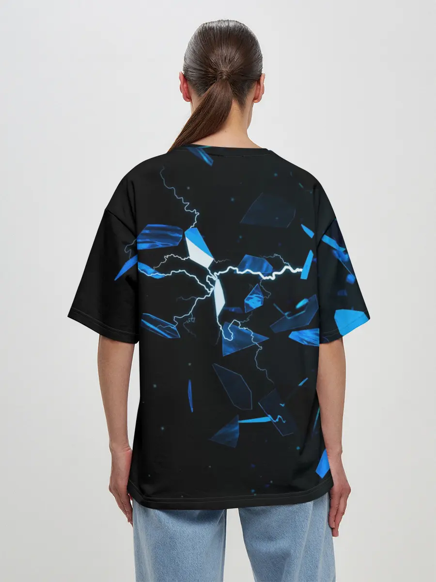 Женская футболка оверсайз / Осколки стекла и молния