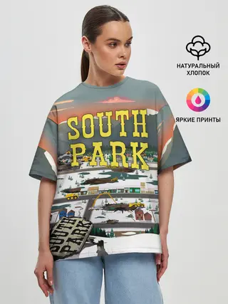 Женская футболка оверсайз / Южный Парк разрушенный город