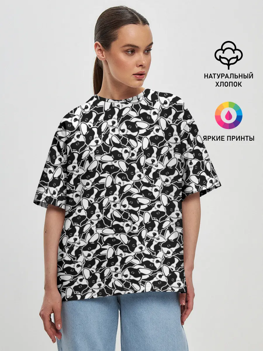 Женская футболка оверсайз / Щенки Французского Бульдога