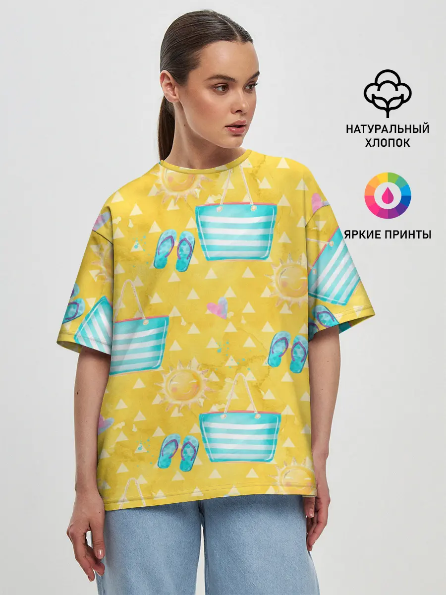 Женская футболка оверсайз / Летний песочный пляж