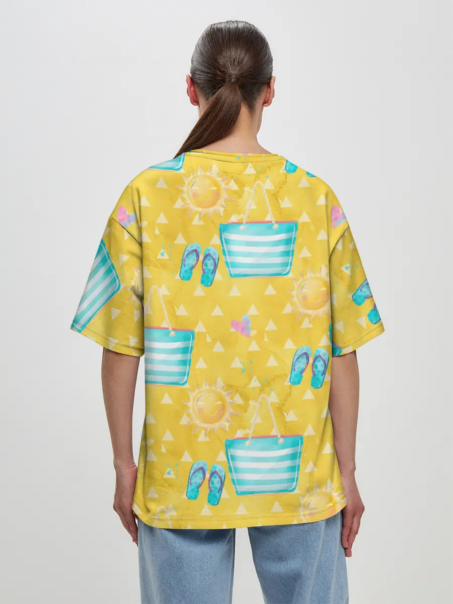 Женская футболка оверсайз / Летний песочный пляж